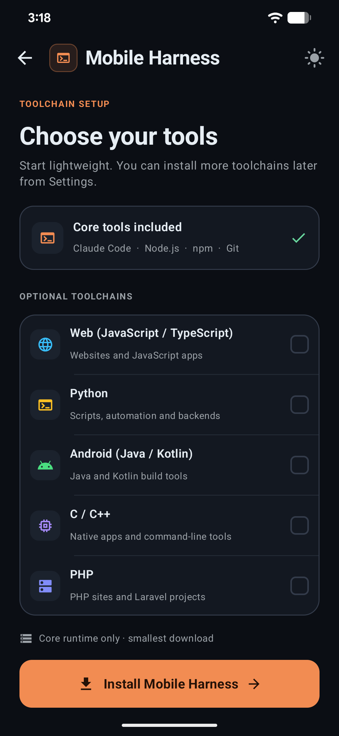 Toolchain selection during setup