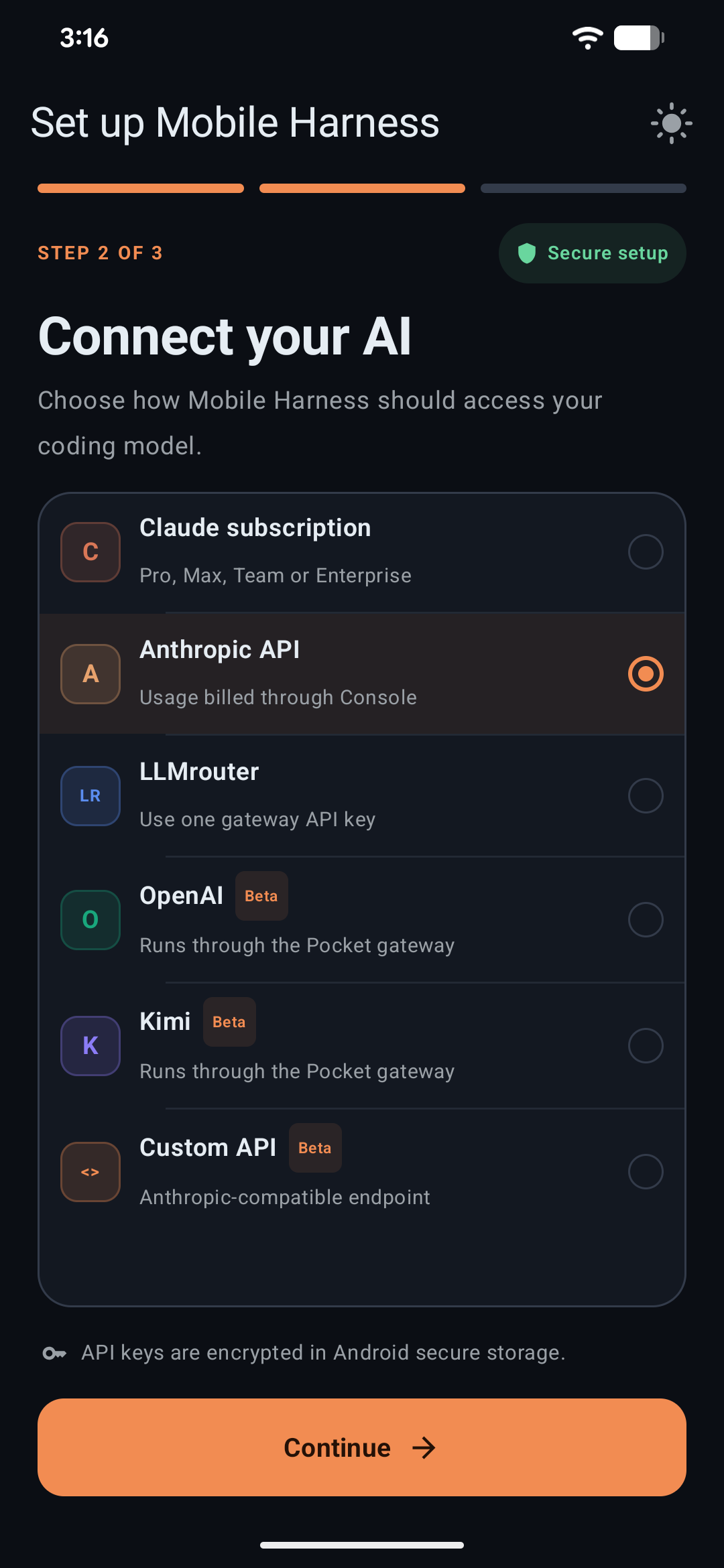 AI provider connection during setup